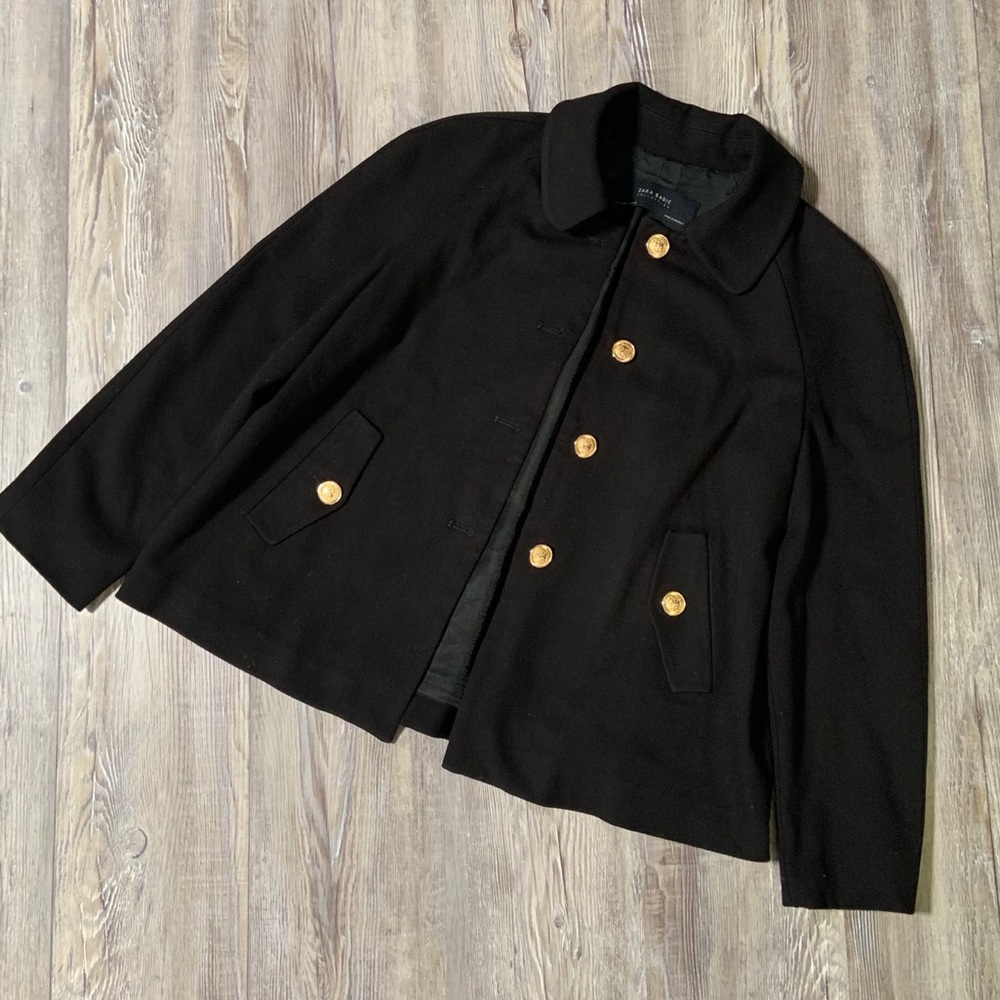 Zara Basic Collection Shift Jacket W/ Gold Buttons - image 1